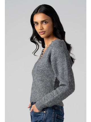 BLANKNYC- SWEATER WITH SILVER PEARLS