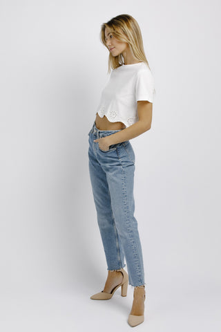 WHITE EYELET CROP TOP