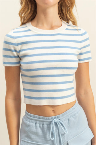 BLUE AND WHITE STRIPED TOP