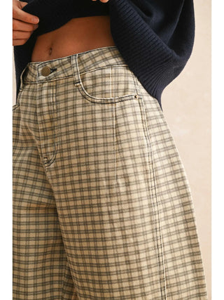 TAN GINGHAM BARREL DENIM