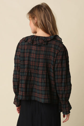 LENA RUFFLED PLAID BLOUSE