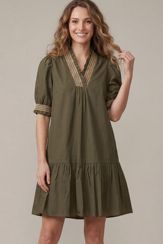 MONET SMOCKED OLIVE DRESS