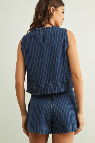 PINSTRIPED DENIM SKORT