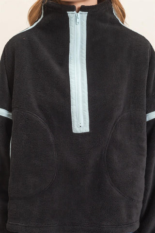CONTRAST ZIPPER PULLOVER FLEECE