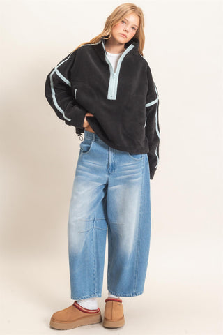 CONTRAST ZIPPER PULLOVER FLEECE