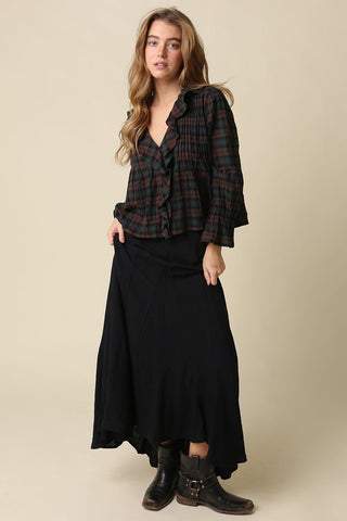 LENA RUFFLED PLAID BLOUSE