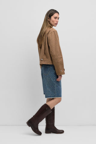 Side view of the Barn Jacket is a work-style zip-up jacket showing sleeve cuffs for added utility.