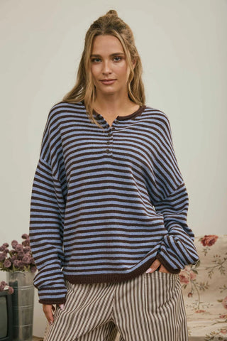 HENLEY STRIPED SWEATER