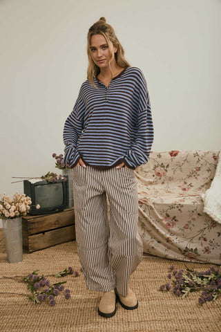 HENLEY STRIPED SWEATER