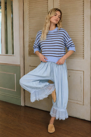 RAW EDGE STRIPE SHORT SLEEVE SWEATER