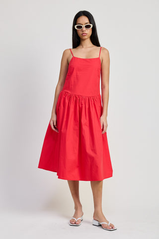 RED DROP WAIST MIDI DRESS