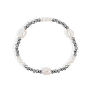 Bracelet with gray beads and white pearls on a white background