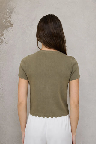 SCALLOPED SHORT SLEEVE BUTTON DOWN