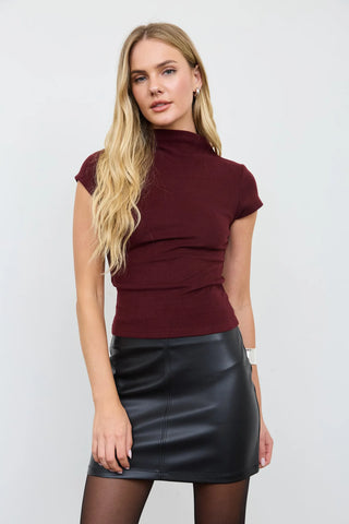 MOCK NECK HEATHERED TOP