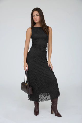 LUCY LACE RUCHED MIDI DRESS