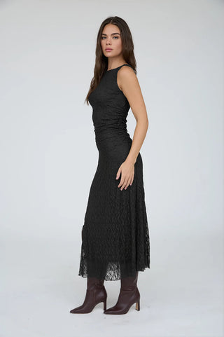LUCY LACE RUCHED MIDI DRESS