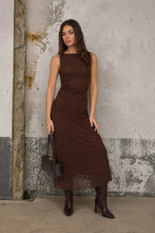 LUCY LACE RUCHED MIDI DRESS