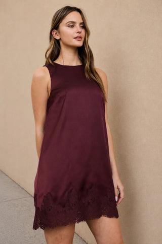JUSTINA SATIN LACE HEM SLEEVELESS DRESS