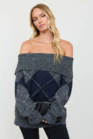 LOIS ARGYLE OFF THE SHOULDER SWEATER