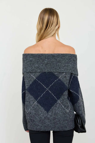 LOIS ARGYLE OFF THE SHOULDER SWEATER