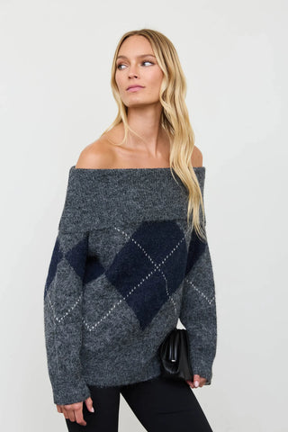 LOIS ARGYLE OFF THE SHOULDER SWEATER