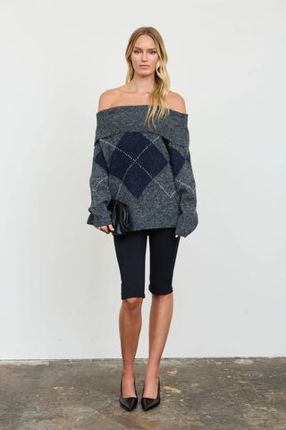LOIS ARGYLE OFF THE SHOULDER SWEATER