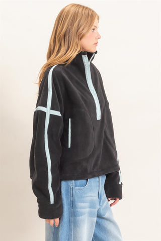 CONTRAST ZIPPER PULLOVER FLEECE