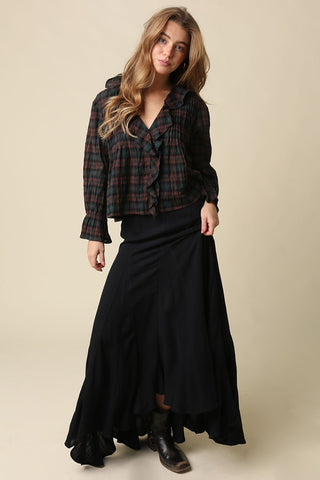 LENA RUFFLED PLAID BLOUSE