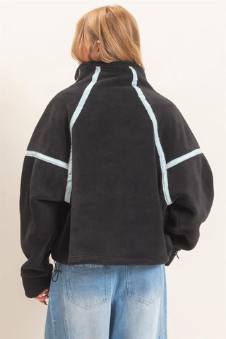 CONTRAST ZIPPER PULLOVER FLEECE