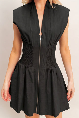 SANDRA FRONT ZIP BLACK DRESS