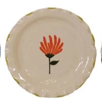 Set of five ceramic plates with floral designs on a white background