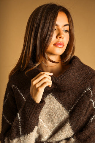 BROWN ARGLY OFF THE SHOULDER SWEATER