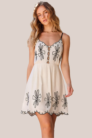 EMBROIDERED LINEN MINI DRESS