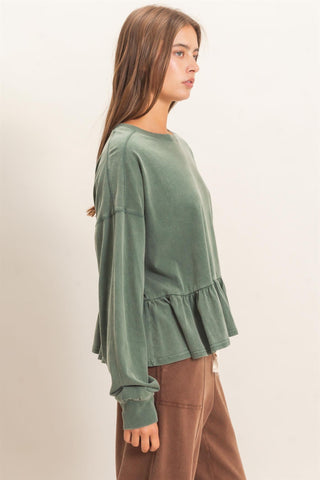 PEPLUM LONG SLEEVE TOP