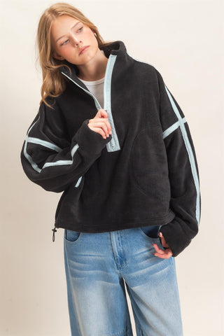 CONTRAST ZIPPER PULLOVER FLEECE
