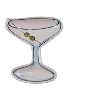 Two ceramic cocktail glass-shaped dishes with decorative elements on a white background