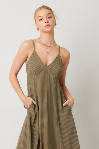 zoomed in view of v neck line and thin straps