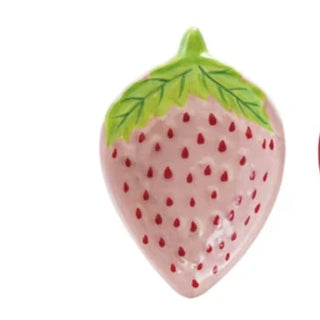 Two strawberry-shaped earrings on a white background