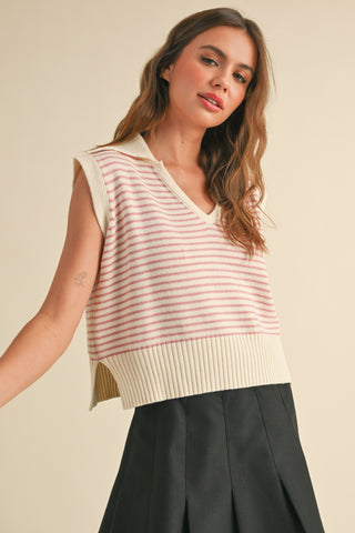 PINK STRIPED COLLAR VEST
