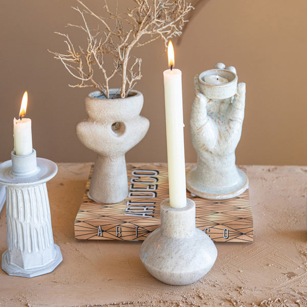 CREAM MARBLE CANDLE HOLDER